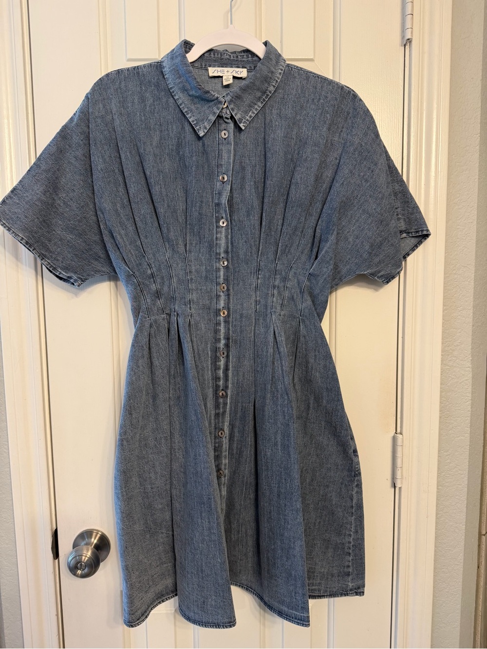 She + Sky Button-Front Denim Mini Dress - Blue